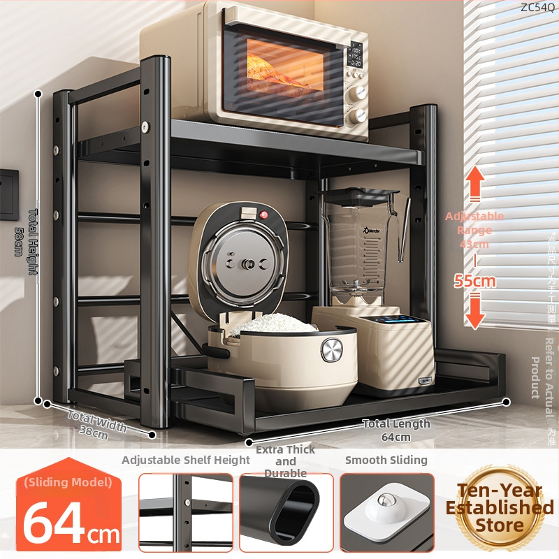 Vytiahateľný dvojposchodový regál na kuchynské spotrebiče, pre mikrovlnnú rúru, z karbónovej ocele, moderný minimalistický štýl, model: Polica