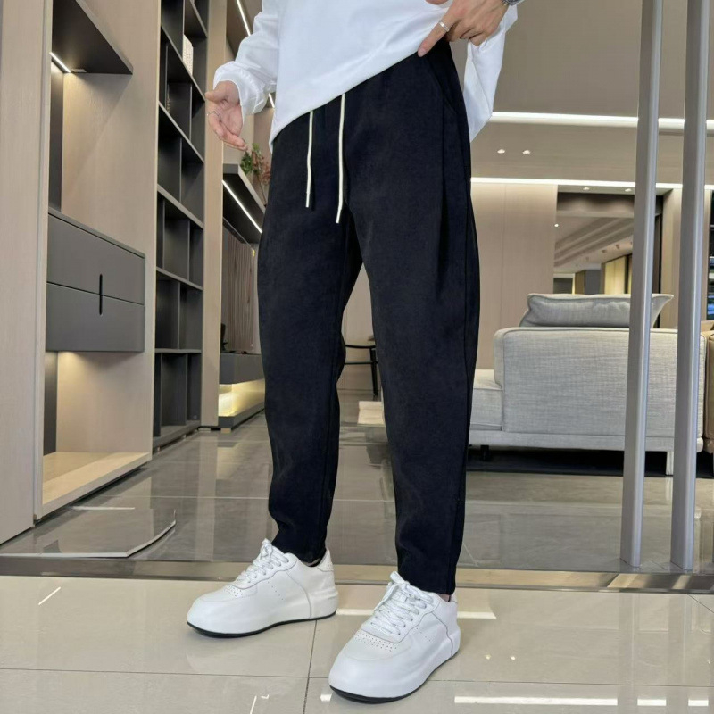 Muške haremske hlače, gradski vanjski stil, s fleece podstavom, labav kroj, pojas srednje visine, poliester tkanina