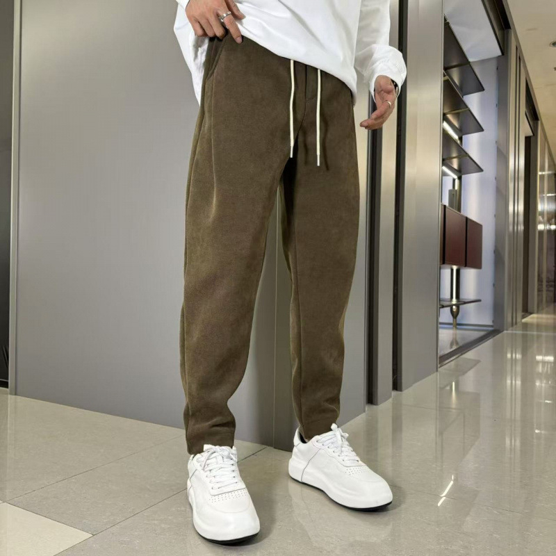 Muške haremske hlače, gradski vanjski stil, s fleece podstavom, labav kroj, pojas srednje visine, poliester tkanina