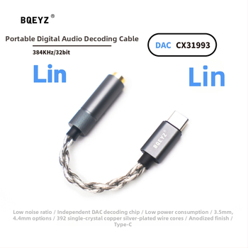 BQEYZ Lin Type-C na 3.5 mm ili 4.4 mm DAC kabel za pretvarač-pojačalo slušalica, bakreni vodič s srebrnom prevlakom, CE certifikat, 18 g