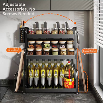 Stalak za začine od karbonskog čelika, višeslojni, na kuhinjski pult, bez bušenja