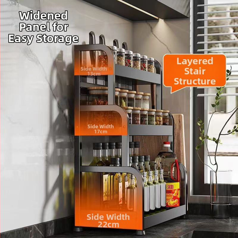 Stalak za začine od karbonskog čelika, višeslojni, na kuhinjski pult, bez bušenja