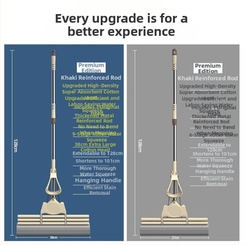 Szivacsos mop összecsukható fejjel, kézzel mosható, rozsdamentes acélszár, Collodion anyag