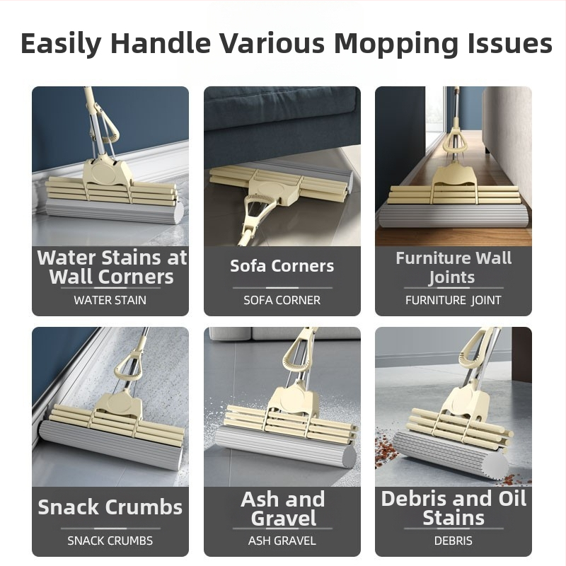 Szivacsos mop összecsukható fejjel, kézzel mosható, rozsdamentes acélszár, Collodion anyag