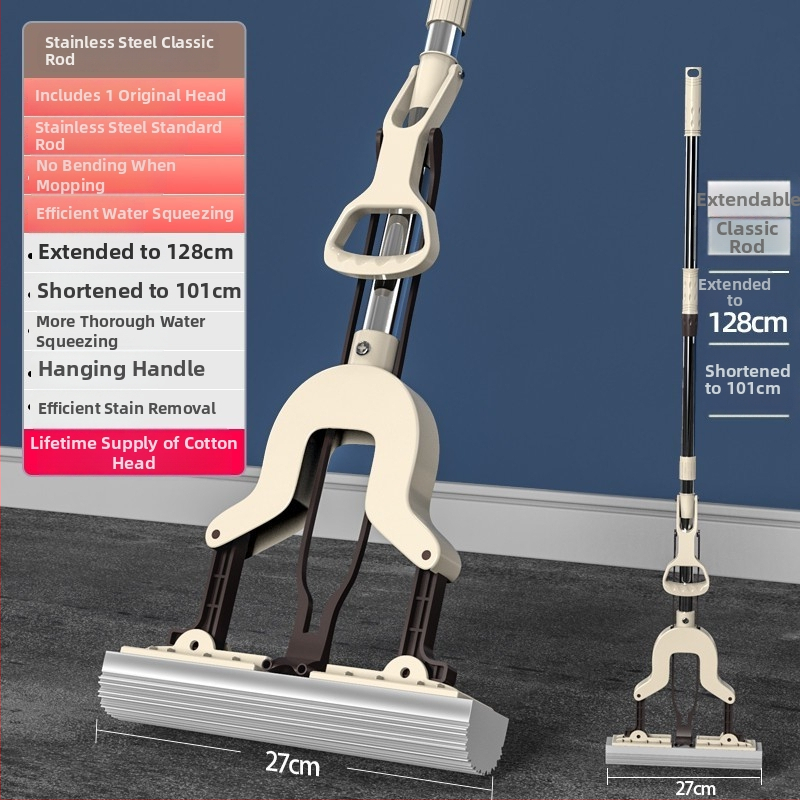 Szivacsos mop összecsukható fejjel, kézzel mosható, rozsdamentes acélszár, Collodion anyag