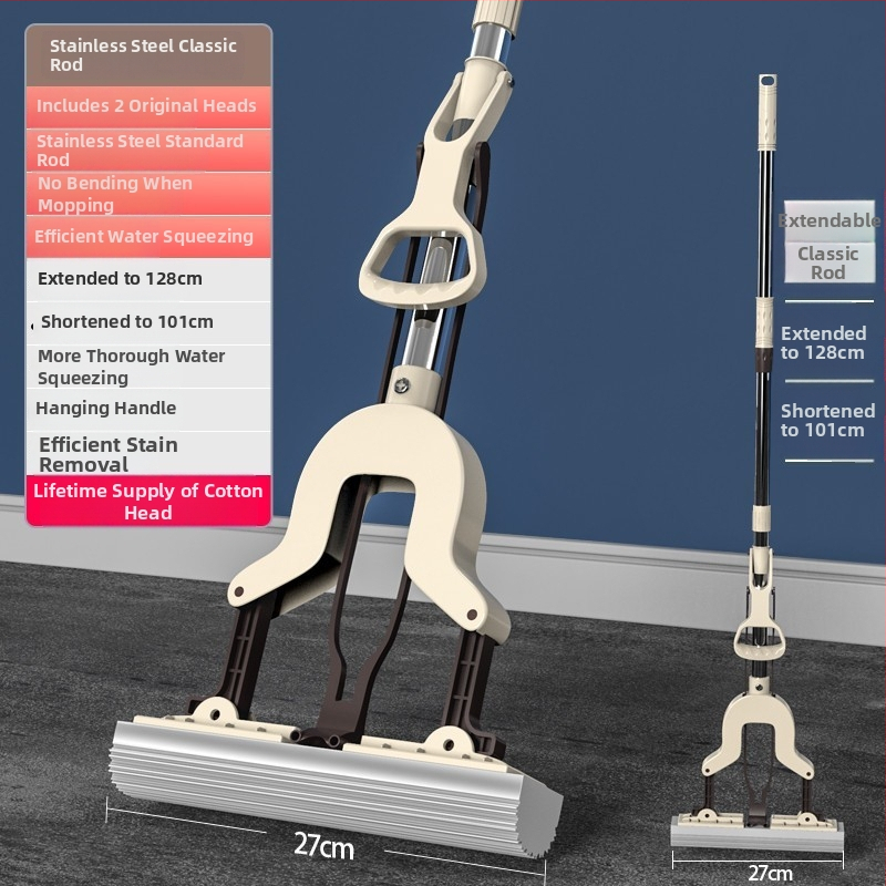 Szivacsos mop összecsukható fejjel, kézzel mosható, rozsdamentes acélszár, Collodion anyag