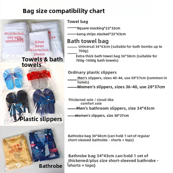 Еднократна хотелска опаковъчна торбичка за кърпи и пантофи — пластмасова, самозалепващо затваряне, без печат на лого