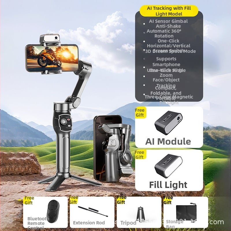 Телефонен гимбал стабилизатор с AI проследяване, ръчен анти-трептене за плавно следване на видеото — модел L9 Lite, алуминиева сплав, Bluetooth и дистанционно управление