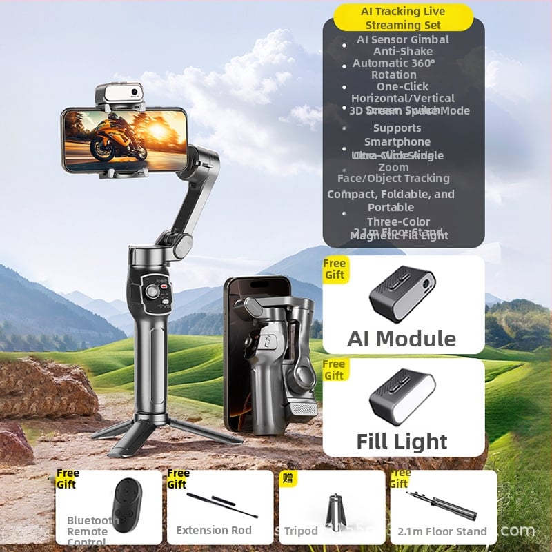 Телефонен гимбал стабилизатор с AI проследяване, ръчен анти-трептене за плавно следване на видеото — модел L9 Lite, алуминиева сплав, Bluetooth и дистанционно управление