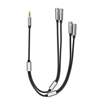 Digital Fox 3,5 mm 1–4 audio splitter kabel za dijeljene slušalice s mikrofonom – najlonsko jezgro, bakreni vodiči