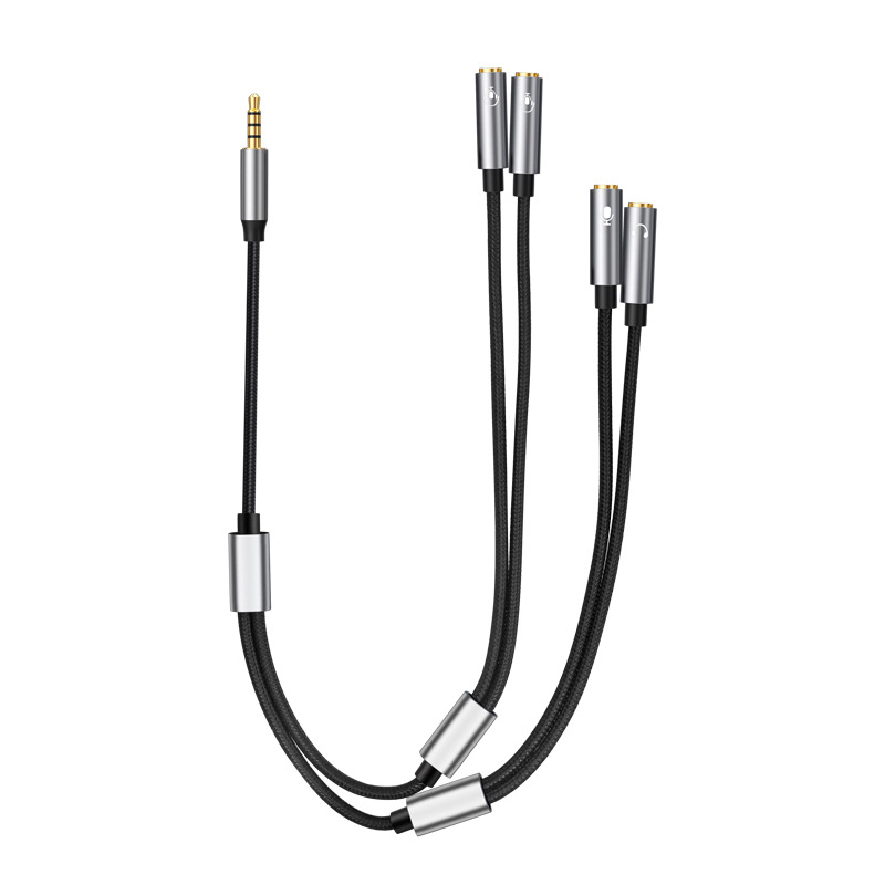 Digital Fox 3,5 mm 1–4 audio splitter kabel za dijeljene slušalice s mikrofonom – najlonsko jezgro, bakreni vodiči