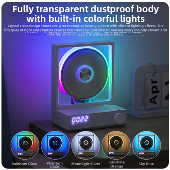 HOTT CD prehrávač C229A s RGB podsvietením, duálne Bluetooth, prehrávanie TF karty a USB, kompatibilný s CD/MP3/CD-R/CD-RW