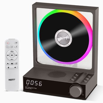 CD player HOTT C229A cu iluminare RGB, Bluetooth dual, redare TF card și USB, compatibil cu CD/MP3/CD-R/CD-RW