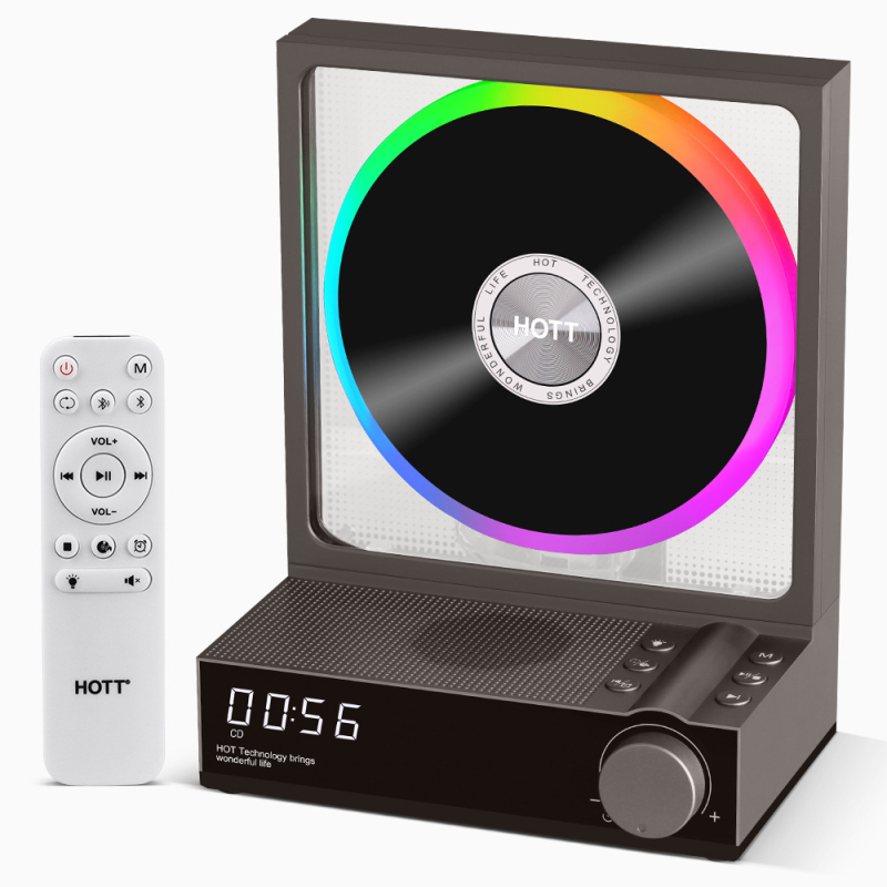 CD player HOTT C229A cu iluminare RGB, Bluetooth dual, redare TF card și USB, compatibil cu CD/MP3/CD-R/CD-RW