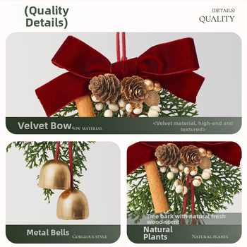 Vianočný veniec na dvere so visiaci zvončekmi – plast a látka, značka Zhenhuan