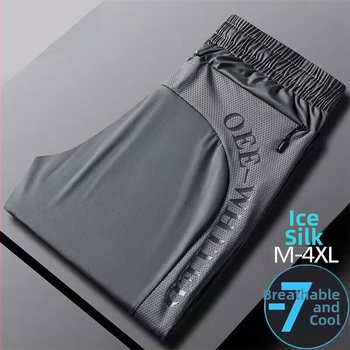 Muške ljetne mrežaste hlače od Ice Silk, elastične, brzo sušeće, srednji pojas, skraćene sportske hlače, plus veličina