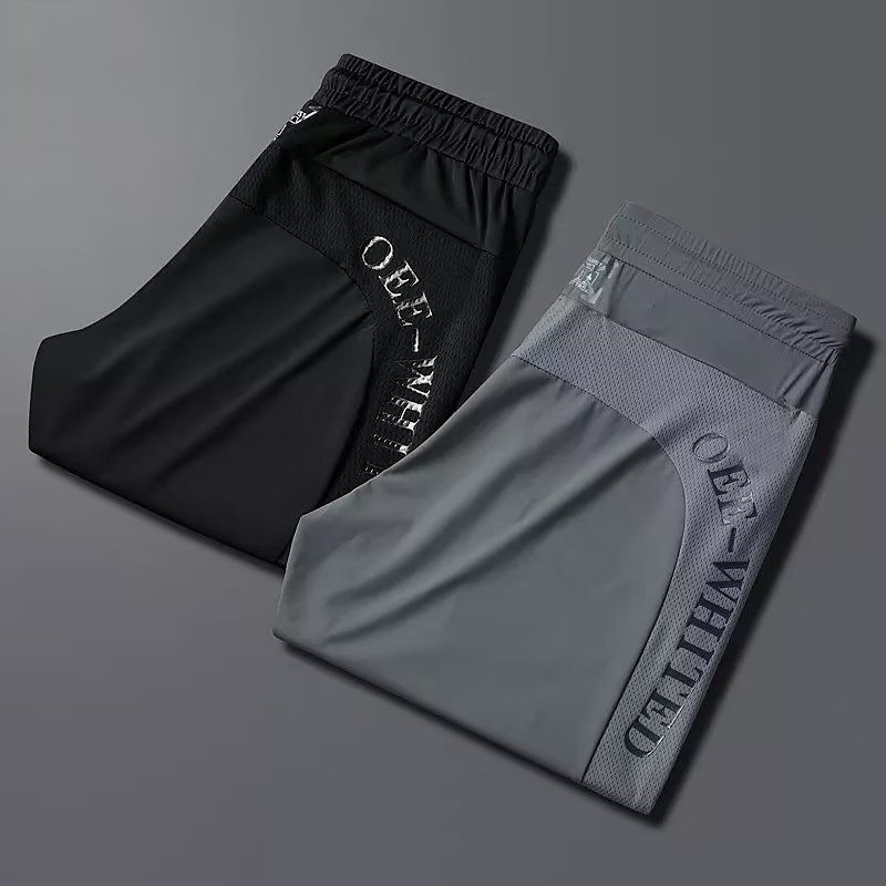 Muške ljetne mrežaste hlače od Ice Silk, elastične, brzo sušeće, srednji pojas, skraćene sportske hlače, plus veličina