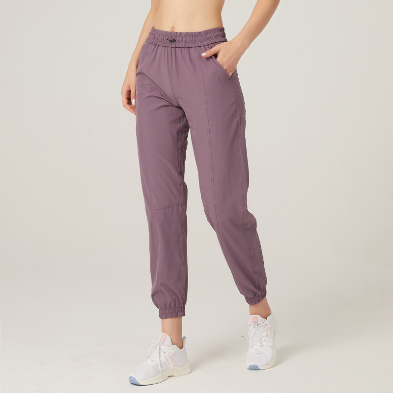Ženske široke lagane hlače sa vezicom, lagano za trčanje i jogu, brzo se suše, 90% poliester, 10% spandex, srednji pojas