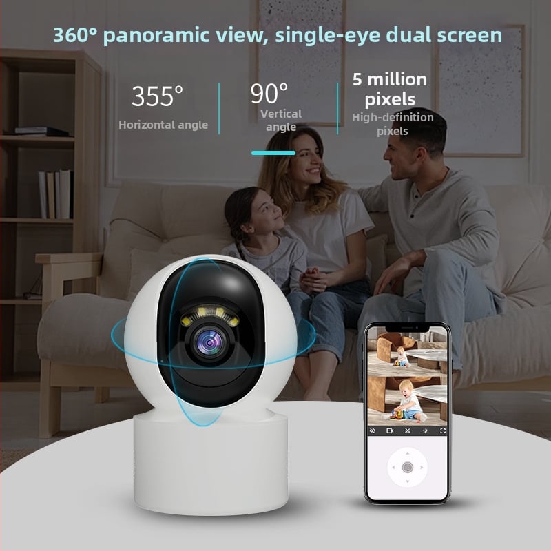Pametna unutarnja kamera za nadzor s panoramskim prikazom 360°, zvučni interkom, bežično praćenje, napajanje 5V, SNR > 48 dB