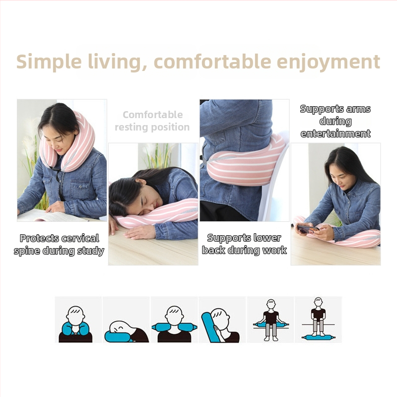 Μαξιλαράκι για λαιμό σε σχήμα U, ιαπωνικού στιλ ριγέ ύφασμα, γέμισμα από πολυεστερικές ίνες, πυρήνας από συνθετικές ίνες, για ενήλικες