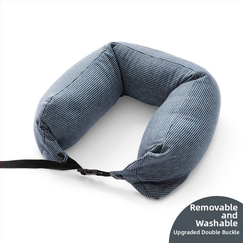 Μαξιλαράκι για λαιμό σε σχήμα U, ιαπωνικού στιλ ριγέ ύφασμα, γέμισμα από πολυεστερικές ίνες, πυρήνας από συνθετικές ίνες, για ενήλικες