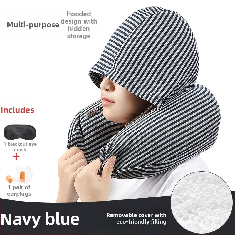 Μαξιλαράκι για λαιμό σε σχήμα U, ιαπωνικού στιλ ριγέ ύφασμα, γέμισμα από πολυεστερικές ίνες, πυρήνας από συνθετικές ίνες, για ενήλικες