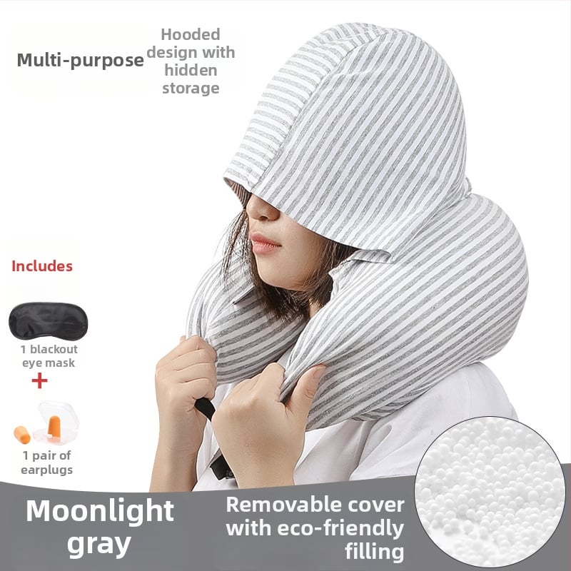 Μαξιλαράκι για λαιμό σε σχήμα U, ιαπωνικού στιλ ριγέ ύφασμα, γέμισμα από πολυεστερικές ίνες, πυρήνας από συνθετικές ίνες, για ενήλικες