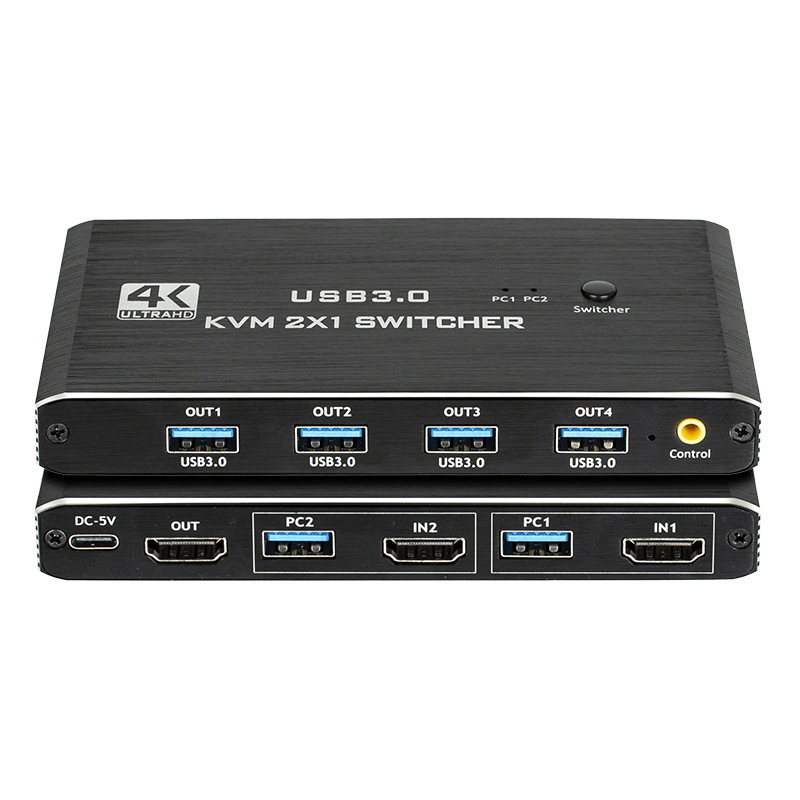KVM prekidač za dva računala, HDMI 4K, USB 3.0, 2 ulaza/1 izlaz, dijeljenje radne površine