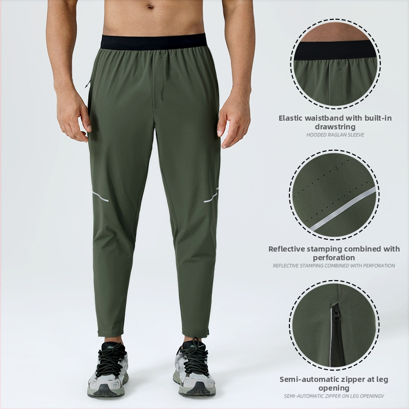 Muške trkačke hlače – brzo sušeće, prozračne, najlonska mješavina, srednji pojas, uski kroj