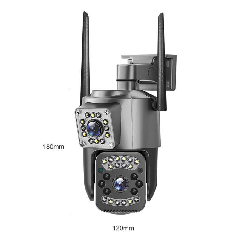 V380 Vanjska kupolna kamera s dvostrukim objektivom i glasovnim interkomom te noćnim vidom — Tip: Vanjska kupolna kamera; Minimalna osvetljenost: 0.00001 lux; SNR > 25 dB; Radna temperatura: -40°C do 70°C; Napajanje: 12V