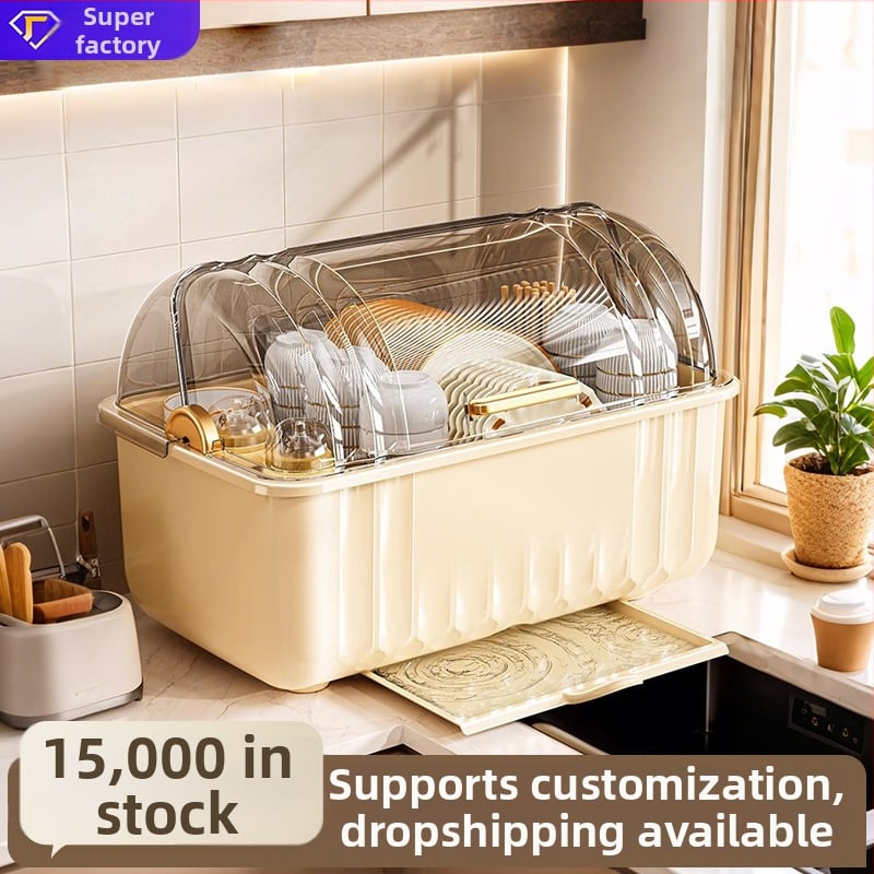 Stolni odvodni stalak za suđe; plastični; stolna instalacija; pogodan za zdjele i tanjure; moderan minimalistički stil