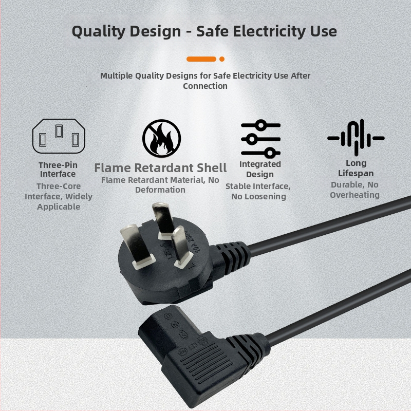 Napájací kábel so 90° uhlom pre bežecký pás, trojpínový národný štandard konektor; PVC plášť, 3C certifikát; vhodný pre počítač, TV a ďalšie domáce spotrebiče