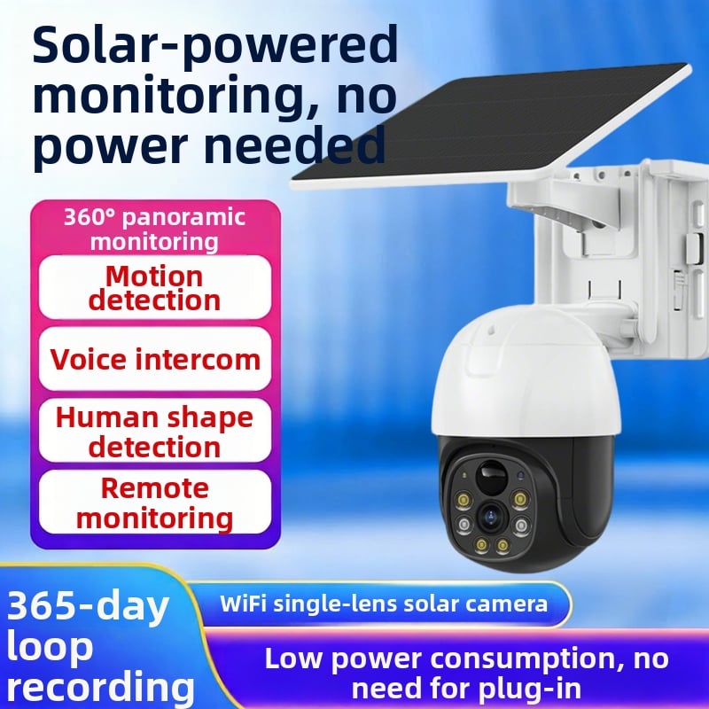Cameră solară cu WIFI/4G, Viziune nocturnă HD, Audio bidirecțional, Utilizare în exterior, -20 până la 55 °C