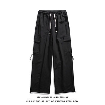 Pantaloni casual de lucru pentru bărbați, croială lejeră, talie medie, închidere cu șnur, țesătură poliesterică cu micro-elastan, detalii de buzunare