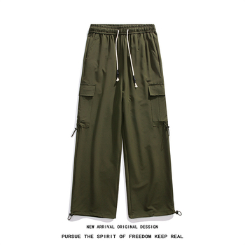 Pantaloni casual de lucru pentru bărbați, croială lejeră, talie medie, închidere cu șnur, țesătură poliesterică cu micro-elastan, detalii de buzunare