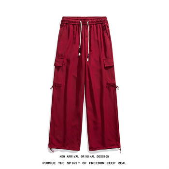 Pantaloni casual de lucru pentru bărbați, croială lejeră, talie medie, închidere cu șnur, țesătură poliesterică cu micro-elastan, detalii de buzunare
