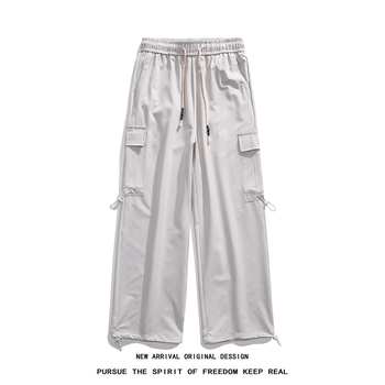 Pantaloni casual de lucru pentru bărbați, croială lejeră, talie medie, închidere cu șnur, țesătură poliesterică cu micro-elastan, detalii de buzunare