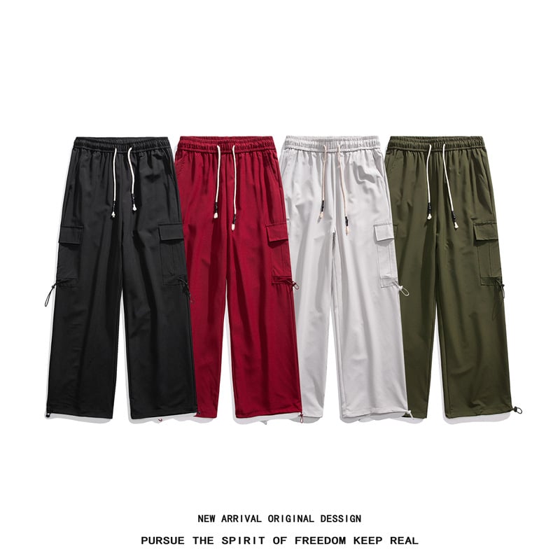 Pantaloni casual de lucru pentru bărbați, croială lejeră, talie medie, închidere cu șnur, țesătură poliesterică cu micro-elastan, detalii de buzunare