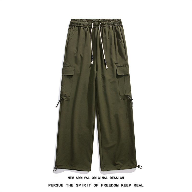 Pantaloni casual de lucru pentru bărbați, croială lejeră, talie medie, închidere cu șnur, țesătură poliesterică cu micro-elastan, detalii de buzunare