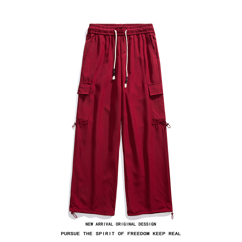 Pantaloni casual de lucru pentru bărbați, croială lejeră, talie medie, închidere cu șnur, țesătură poliesterică cu micro-elastan, detalii de buzunare