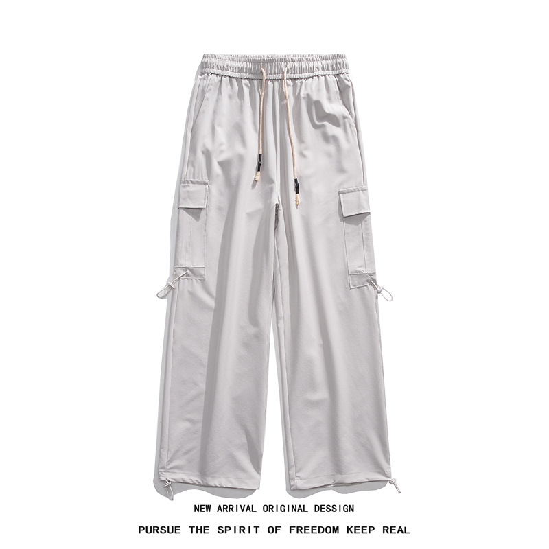 Pantaloni casual de lucru pentru bărbați, croială lejeră, talie medie, închidere cu șnur, țesătură poliesterică cu micro-elastan, detalii de buzunare