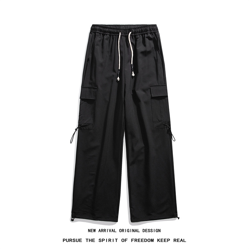 Pantaloni casual de lucru pentru bărbați, croială lejeră, talie medie, închidere cu șnur, țesătură poliesterică cu micro-elastan, detalii de buzunare