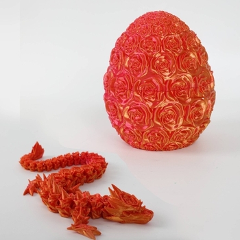Set ukrasnog jaja zmaja - 3D ispis, PLA materijal, dizajn ruže, prilagodljiv