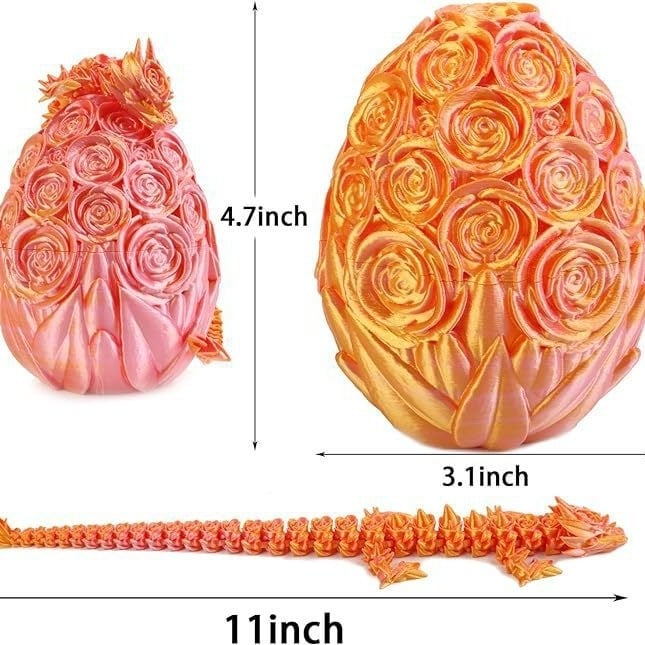 Set ukrasnog jaja zmaja - 3D ispis, PLA materijal, dizajn ruže, prilagodljiv