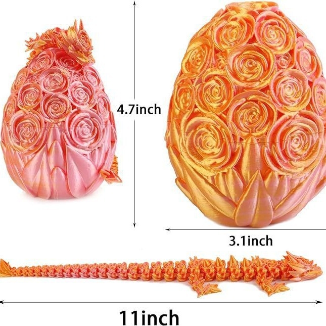 Set ukrasnog jaja zmaja - 3D ispis, PLA materijal, dizajn ruže, prilagodljiv