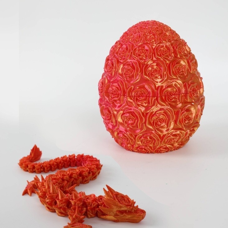 Set ukrasnog jaja zmaja - 3D ispis, PLA materijal, dizajn ruže, prilagodljiv