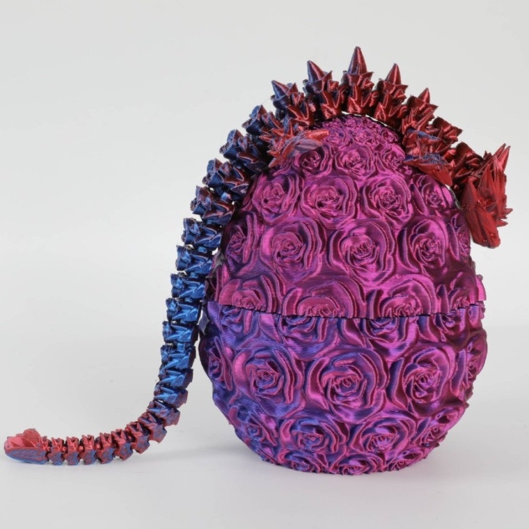 Set ukrasnog jaja zmaja - 3D ispis, PLA materijal, dizajn ruže, prilagodljiv