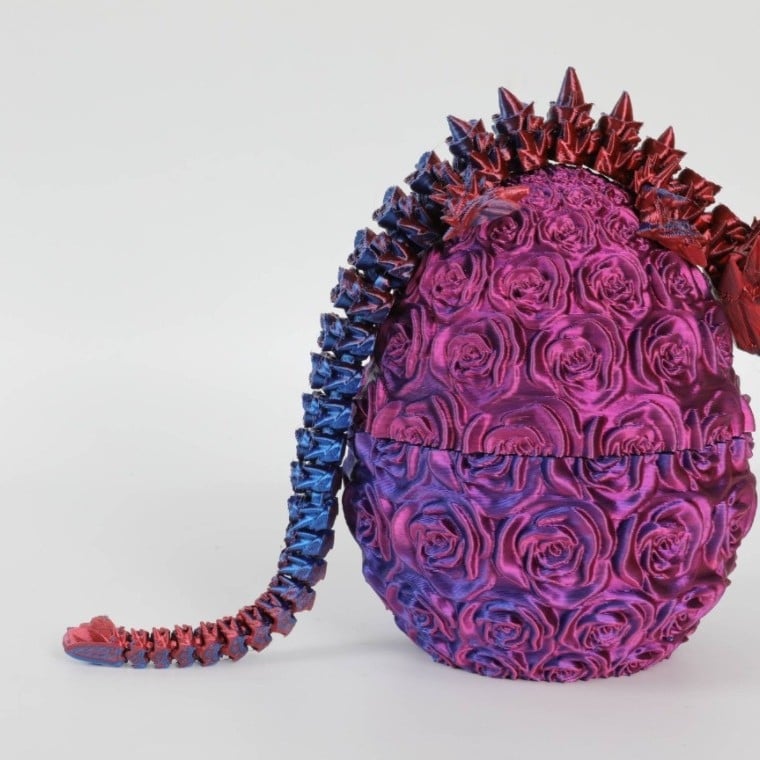 Set ukrasnog jaja zmaja - 3D ispis, PLA materijal, dizajn ruže, prilagodljiv