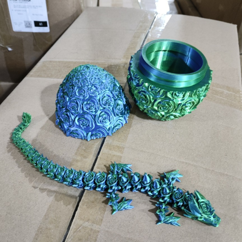 Set ukrasnog jaja zmaja - 3D ispis, PLA materijal, dizajn ruže, prilagodljiv