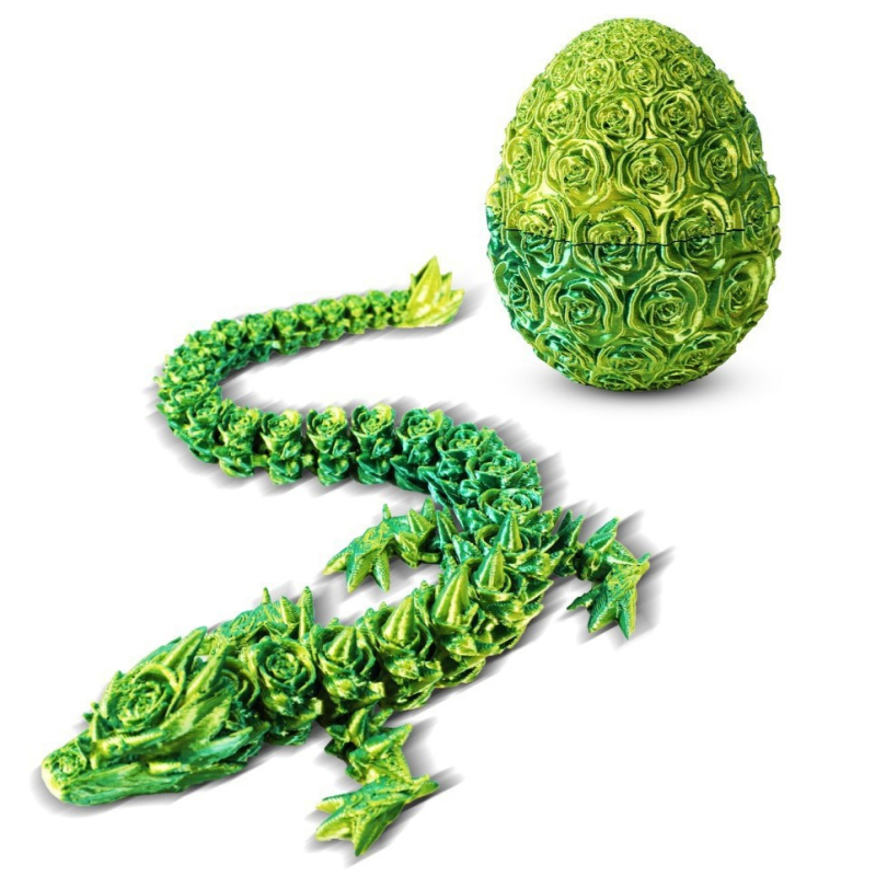 Set ukrasnog jaja zmaja - 3D ispis, PLA materijal, dizajn ruže, prilagodljiv